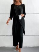 Conjunto Casual 2pcs: Top Simple Manga 3/4 y Pantalón Cintura Elástica