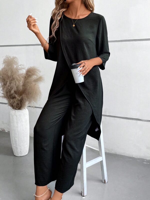 Conjunto Casual 2pcs: Top Simple Manga 3/4 y Pantalón Cintura Elástica - Image 3