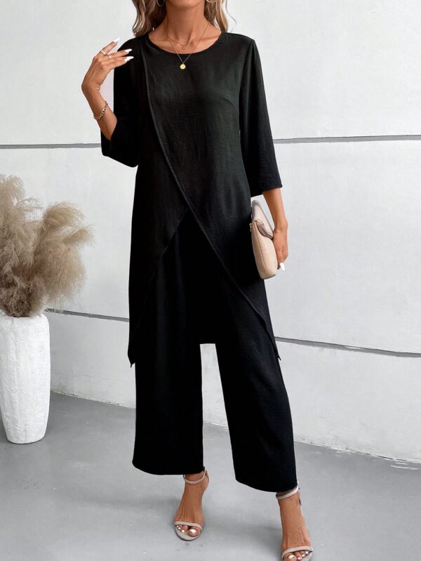 Conjunto Casual 2pcs: Top Simple Manga 3/4 y Pantalón Cintura Elástica - Image 4