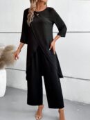 Conjunto Casual 2pcs: Top Simple Manga 3/4 y Pantalón Cintura Elástica