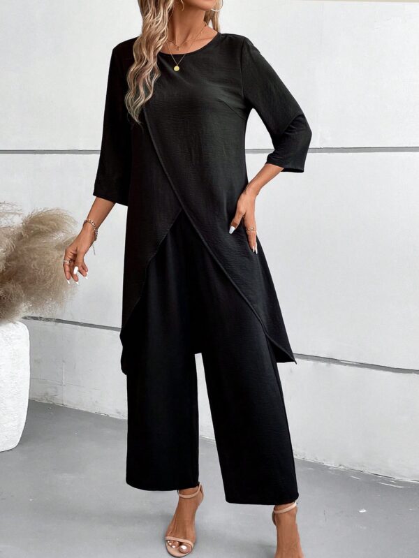 Conjunto Casual 2pcs: Top Simple Manga 3/4 y Pantalón Cintura Elástica - Image 5
