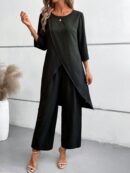Conjunto Casual 2pcs: Top Simple Manga 3/4 y Pantalón Cintura Elástica