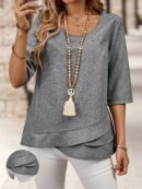 Camisa Casual Manga Larga con Estampado Floral y Cuello Redondo