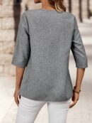 Camisa Casual Manga Larga con Estampado Floral y Cuello Redondo