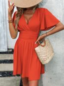 Vestido Casual Cuello en V con Mangas Mariposa