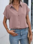 Camisa Casual de Manga Murciélago con Botones Frontales