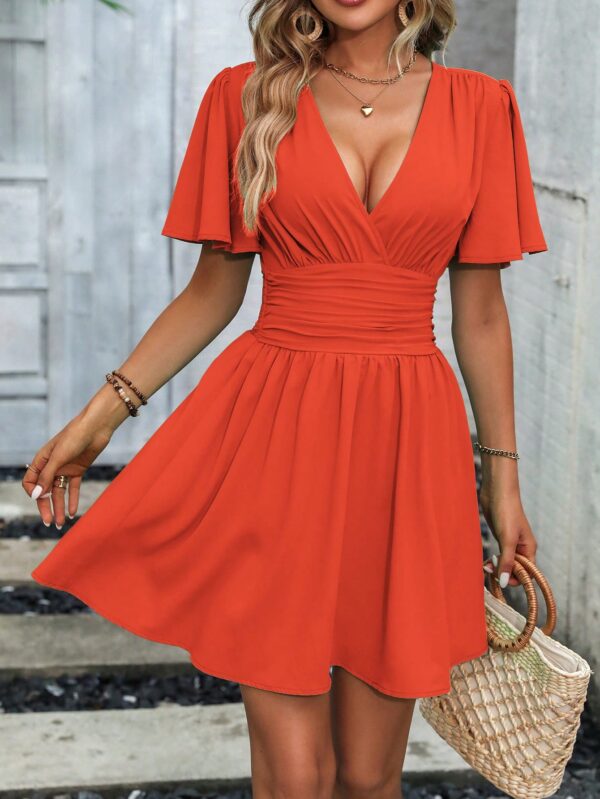 Vestido Casual Cuello en V con Mangas Mariposa - Image 91