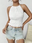 Top de Verano Backless con Cuello Halter en Color Sólido