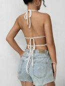 Top de Verano Backless con Cuello Halter en Color Sólido