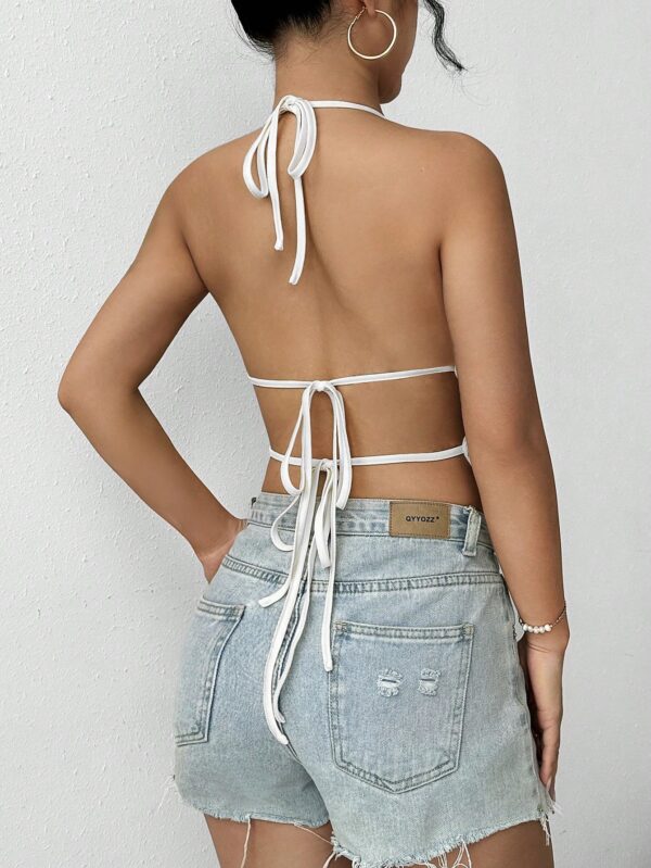 Top de Verano Backless con Cuello Halter en Color Sólido - Image 9