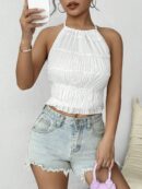 Top de Verano Backless con Cuello Halter en Color Sólido