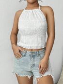 Top de Verano Backless con Cuello Halter en Color Sólido