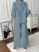 Conjunto de Blazer y Pantalón a Rayas con Puños Dobladillos