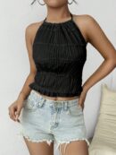 Top de Verano Backless con Cuello Halter en Color Sólido