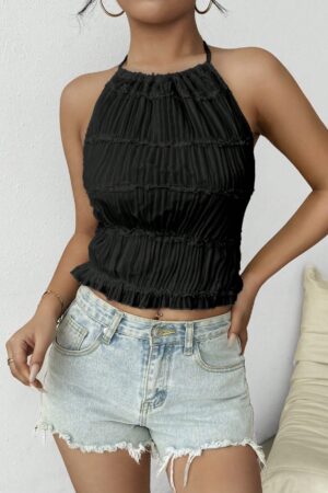 Top de Verano Backless con Cuello Halter en Color Sólido