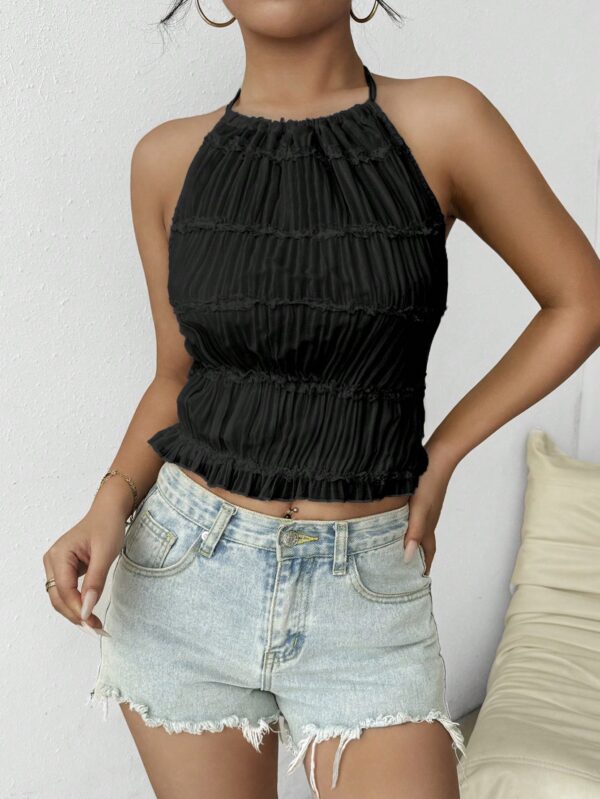 Top de Verano Backless con Cuello Halter en Color Sólido