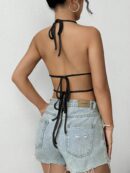 Top de Verano Backless con Cuello Halter en Color Sólido