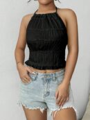 Top de Verano Backless con Cuello Halter en Color Sólido