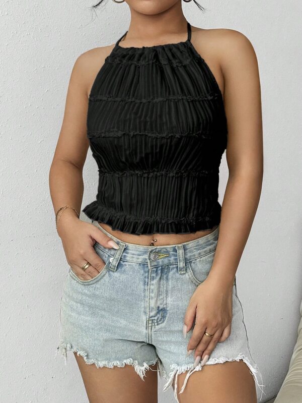 Top de Verano Backless con Cuello Halter en Color Sólido - Image 3
