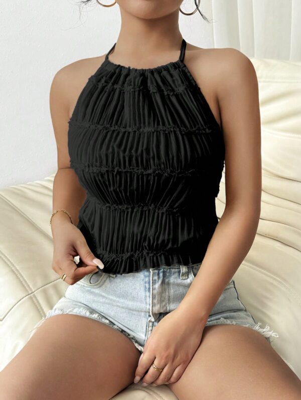 Top de Verano Backless con Cuello Halter en Color Sólido - Image 5
