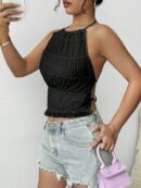 Top de Verano Backless con Cuello Halter en Color Sólido