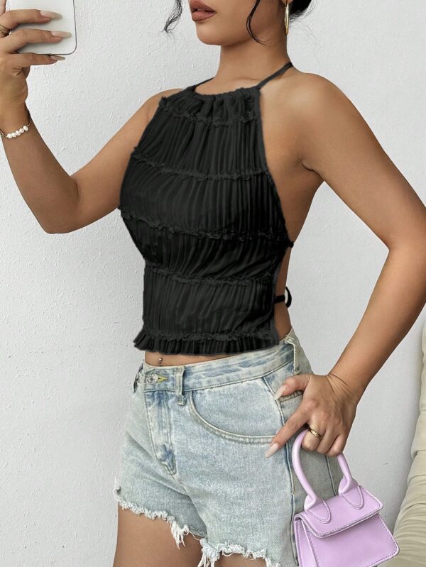 Top de Verano Backless con Cuello Halter en Color Sólido - Image 6