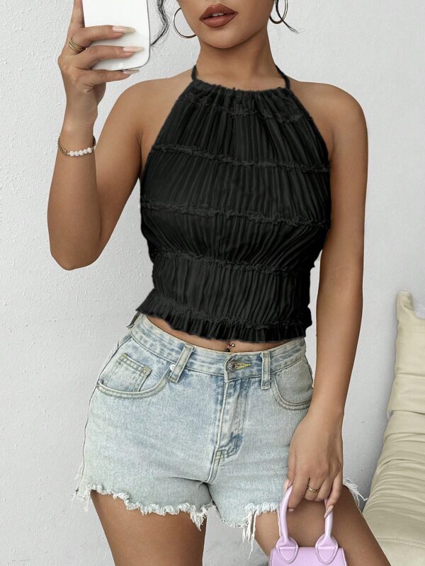 Top de Verano Backless con Cuello Halter en Color Sólido - Image 7
