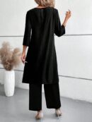 Conjunto Casual 2pcs: Top Simple Manga 3/4 y Pantalón Cintura Elástica