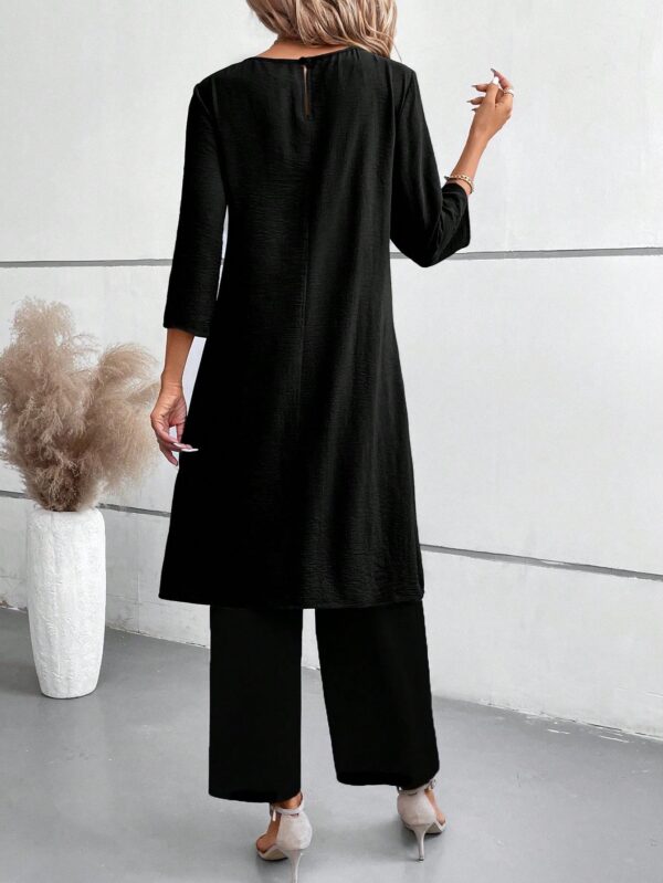 Conjunto Casual 2pcs: Top Simple Manga 3/4 y Pantalón Cintura Elástica - Image 2