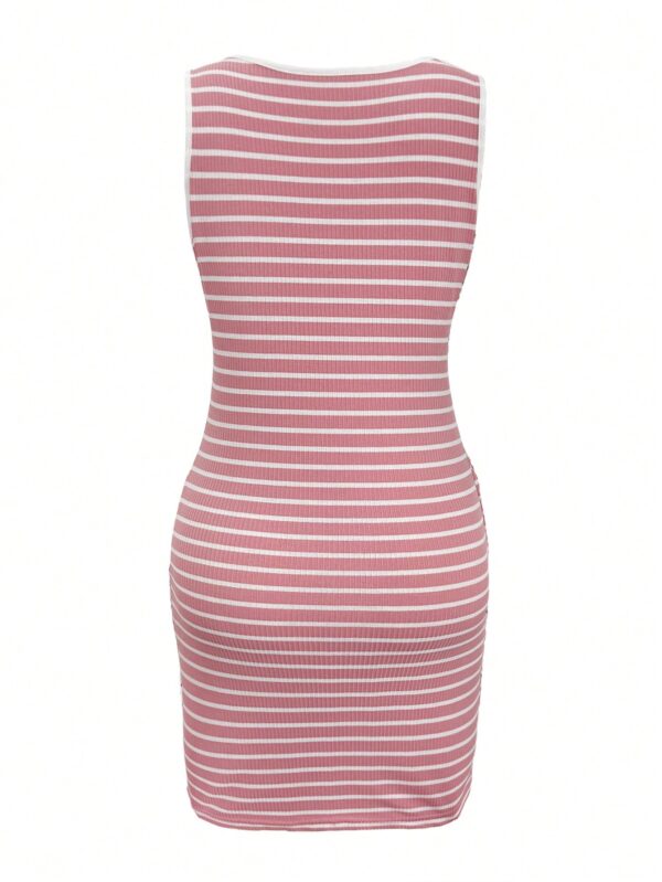 Vestido con Rayas Tejido Sin Mangas Cuello Redondo - Image 14