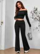 Set de Top Corto y Pantalones Acampanados con Hombros Descubiertos