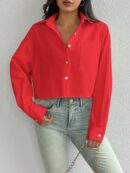 Camisa Casual Manga Larga con Bolsillo y Hombros Caídos