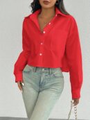 Camisa Casual Manga Larga con Bolsillo y Hombros Caídos