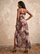 Vestido Elegante de Encaje y Tricot con Aberturas y Estampado