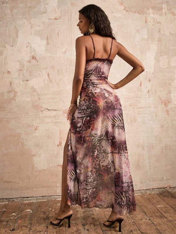 Vestido Elegante de Encaje y Tricot con Aberturas y Estampado - Image 11