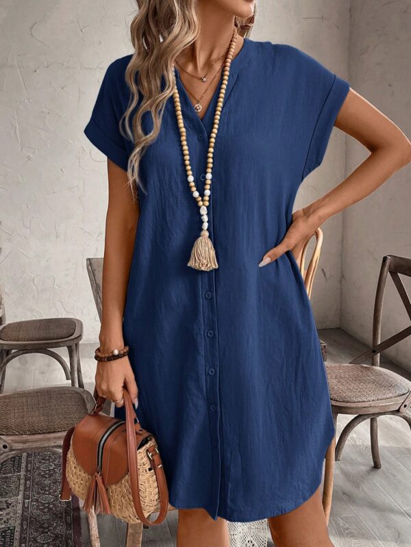 Vestido Mini Casual de Manga Corta con Botones Frontales - Image 97