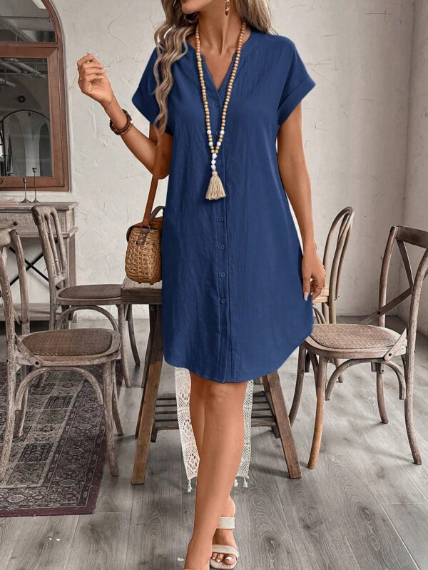 Vestido Mini Casual de Manga Corta con Botones Frontales - Image 96