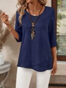 Camisa Casual Manga Larga con Estampado Floral y Cuello Redondo