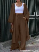 Conjunto Casual de Abrigo Largo y Pantalón Ancho de Lino