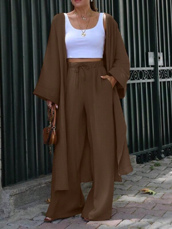 Conjunto Casual de Abrigo Largo y Pantalón Ancho de Lino - Image 48