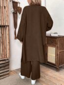 Conjunto Casual de Abrigo Largo y Pantalón Ancho de Lino