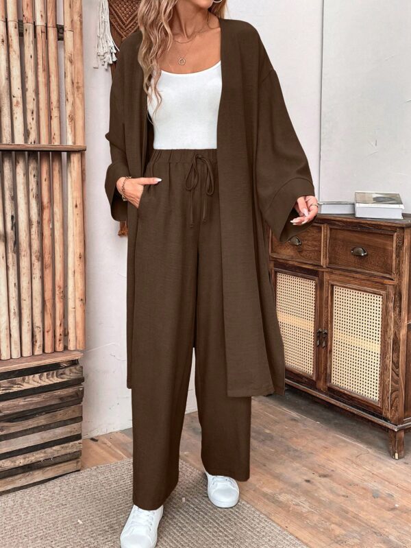 Conjunto Casual de Abrigo Largo y Pantalón Ancho de Lino - Image 50
