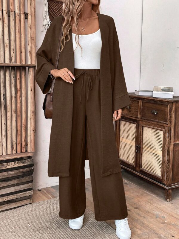 Conjunto Casual de Abrigo Largo y Pantalón Ancho de Lino - Image 51