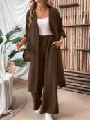 Conjunto Casual de Abrigo Largo y Pantalón Ancho de Lino