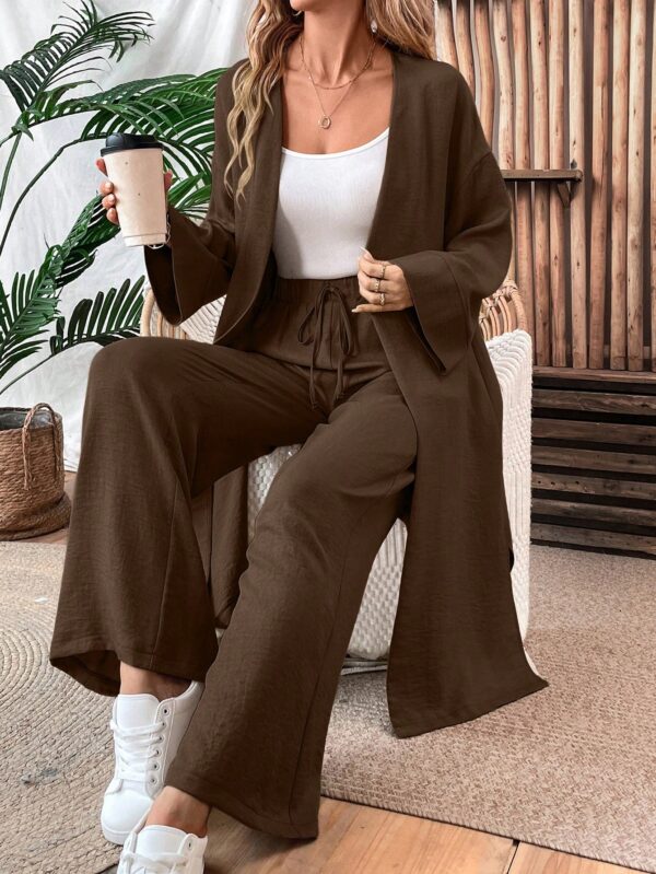 Conjunto Casual de Abrigo Largo y Pantalón Ancho de Lino - Image 53