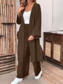 Conjunto Casual de Abrigo Largo y Pantalón Ancho de Lino
