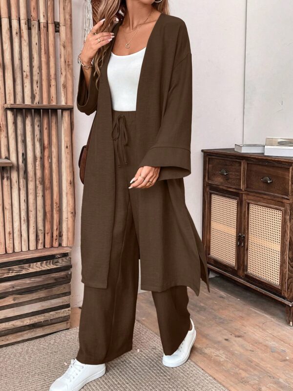Conjunto Casual de Abrigo Largo y Pantalón Ancho de Lino - Image 54