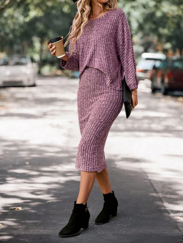 Set Casual de Top con Manga Murciélago y Falda Tejidos - Image 25