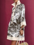 Vestido Camisero Estampado de Manga Larga con Cuello Abotonado
