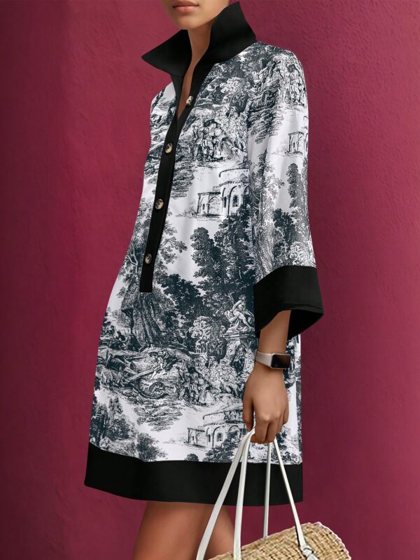 Vestido Camisero Estampado de Manga Larga con Cuello Abotonado - Image 11